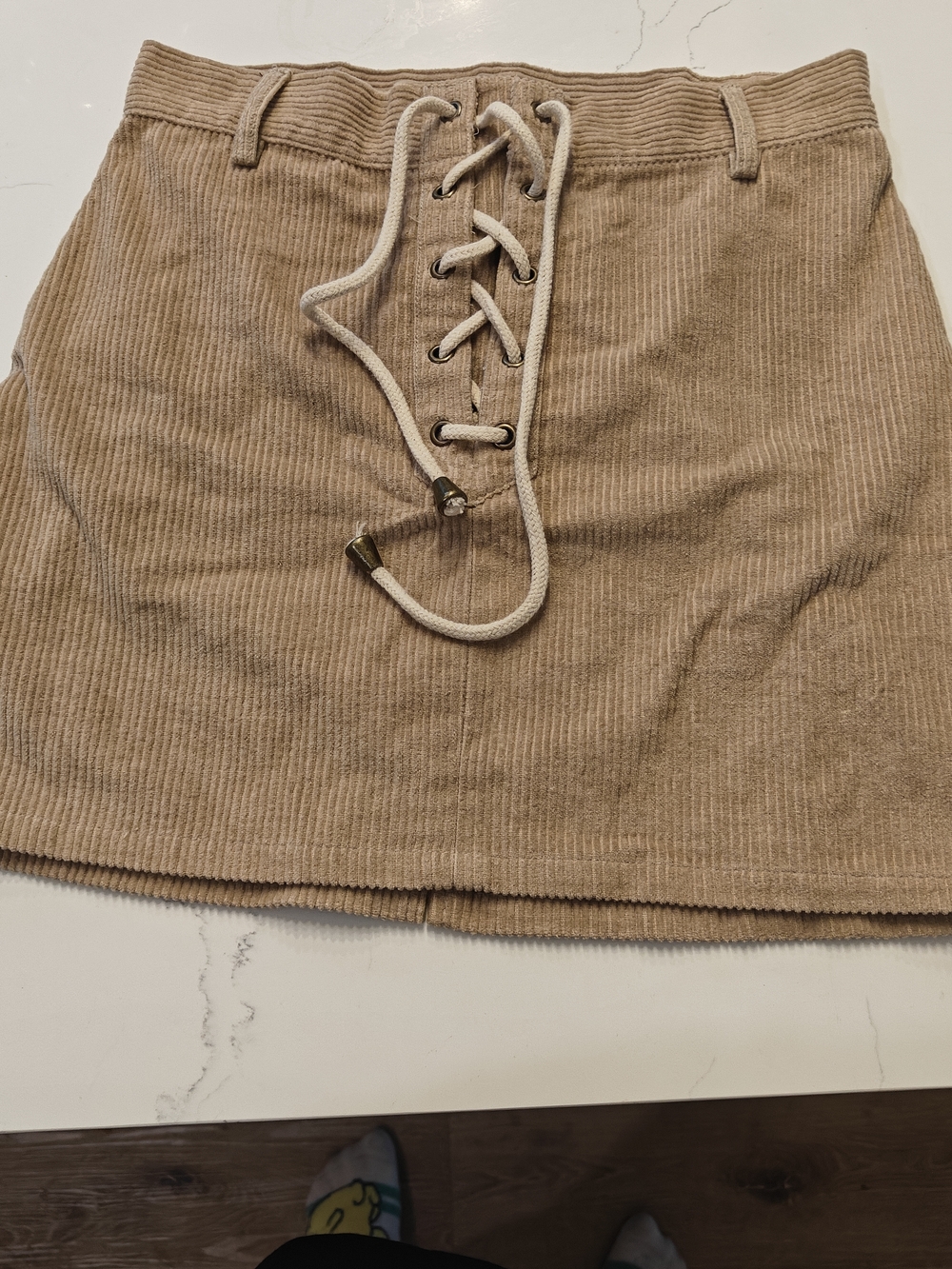 Kendall & Kylie Tan Corduroy Lace-Up Mini Skirt
